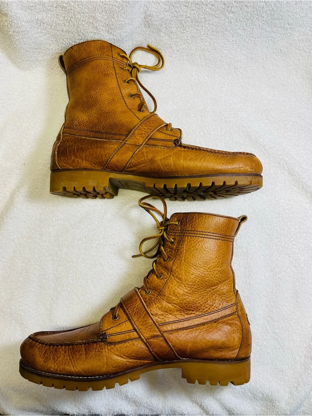 Polo Ralph Lauren Tumbled Leather Buckle Ranger Brown Tan Boots Mens 12